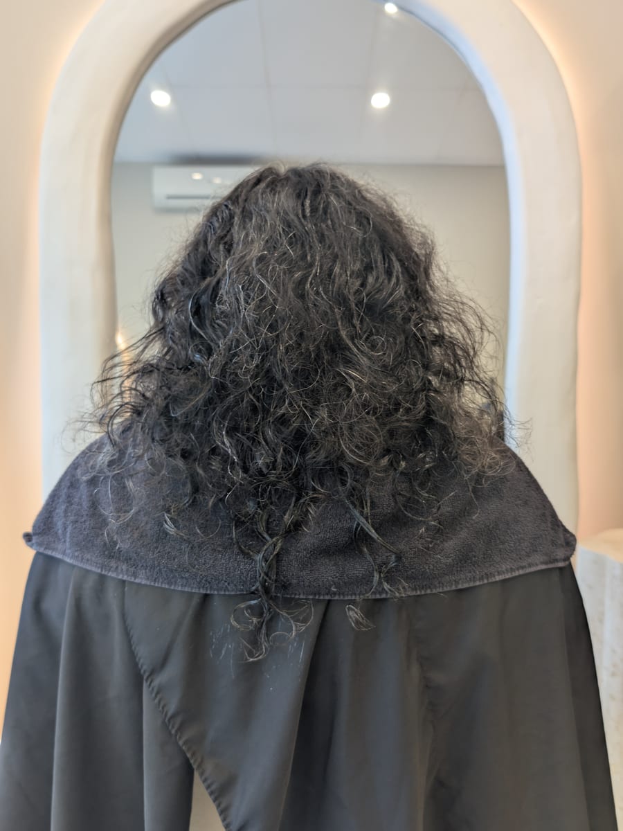 Curly frizzy hair before nanoplasty treatment
